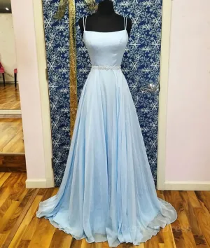 kamahe Simple satin blue long prom dress, blue evening dress