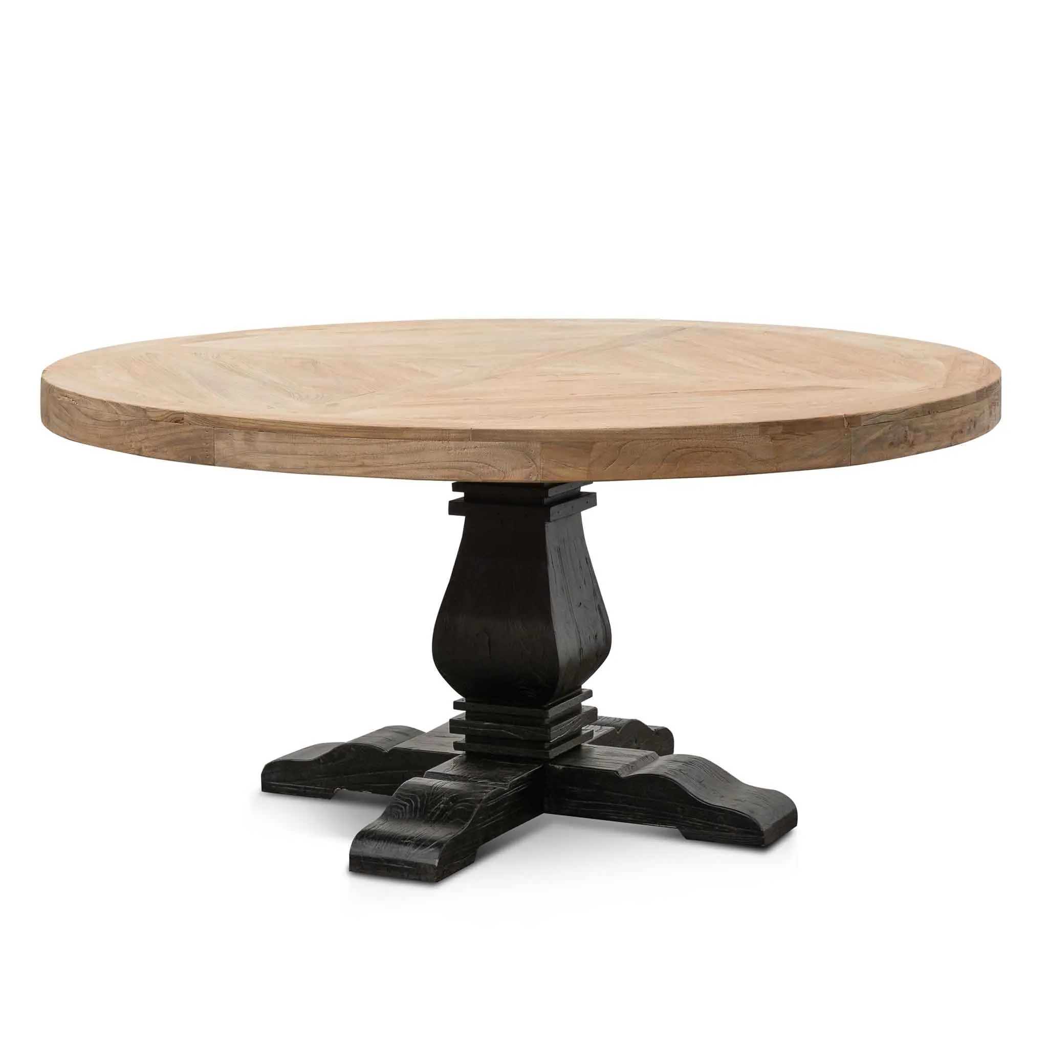 Kara Reclaimed 1.6m Round Dining Table - Natural Top and Black Base