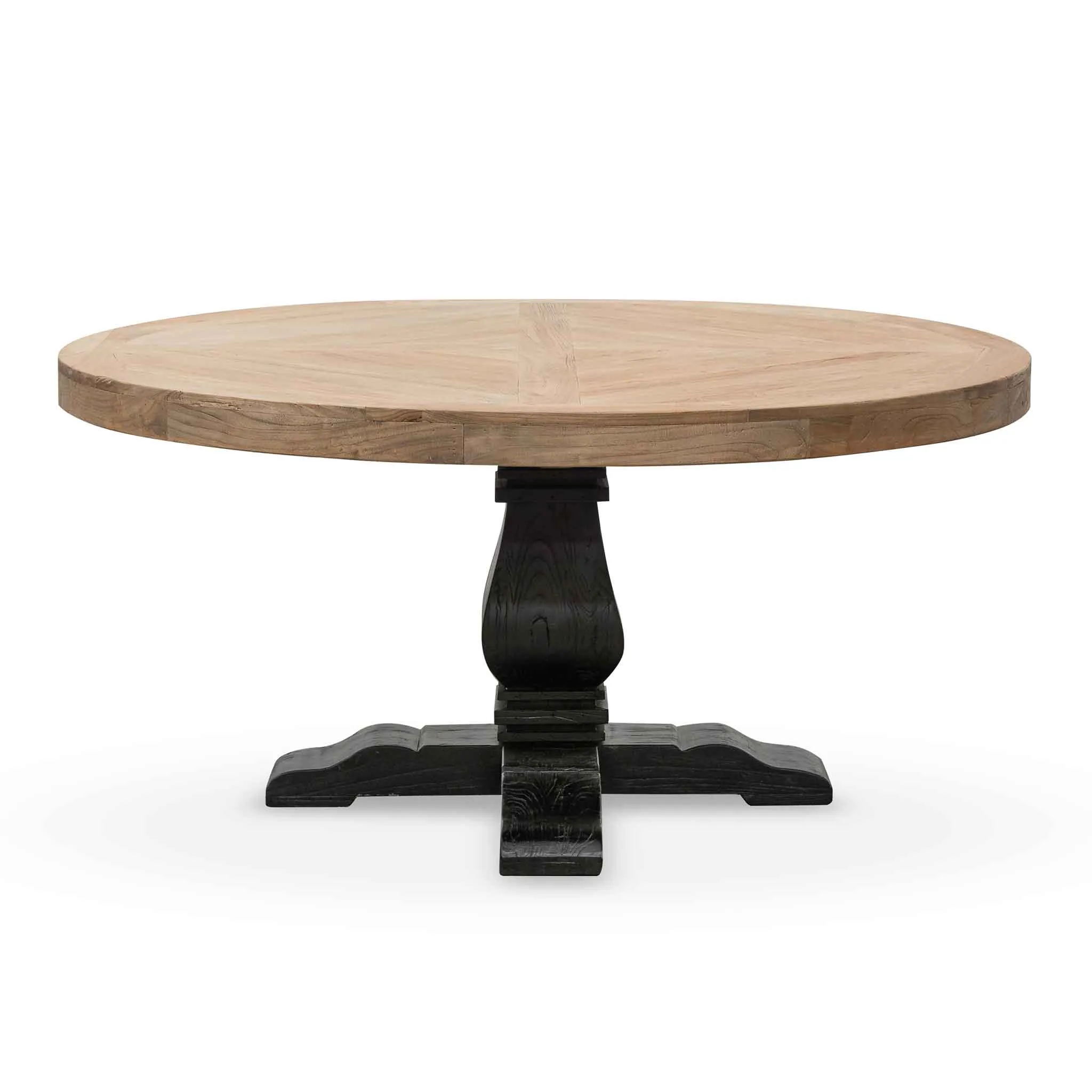 Kara Reclaimed 1.6m Round Dining Table - Natural Top and Black Base