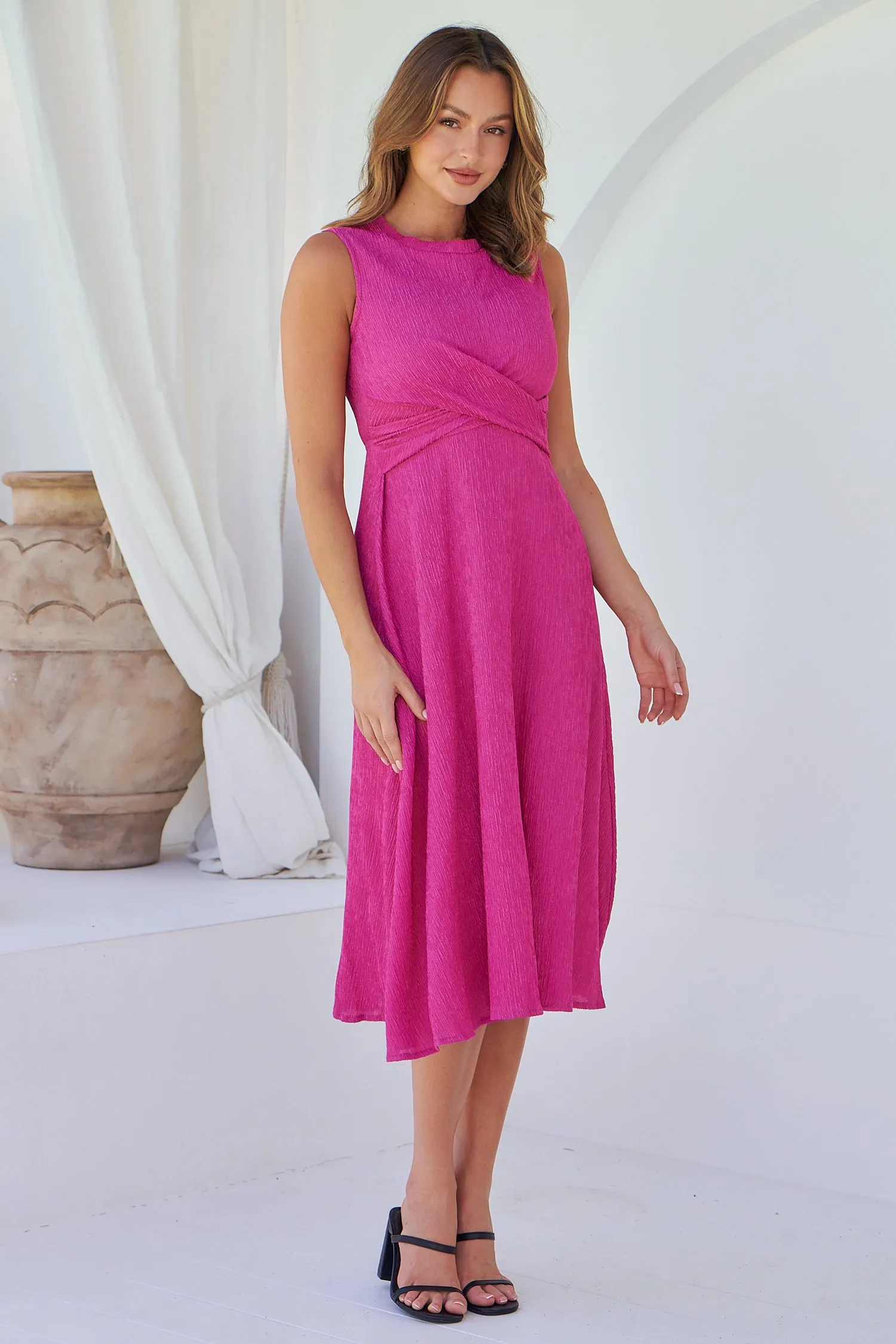 Kendra Sleeveless Pink Knot Front Evening Dress