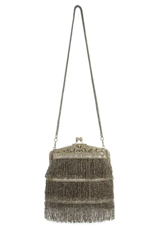 Khloe Silver Brass Frame Swinging Fringe Handbag