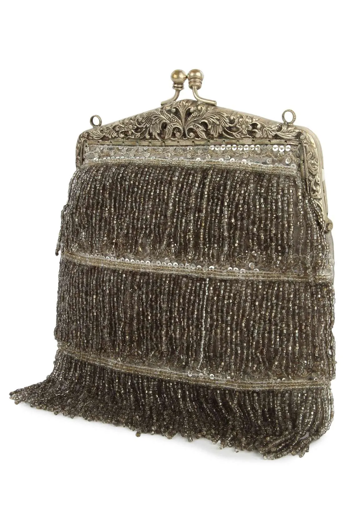 Khloe Silver Brass Frame Swinging Fringe Handbag