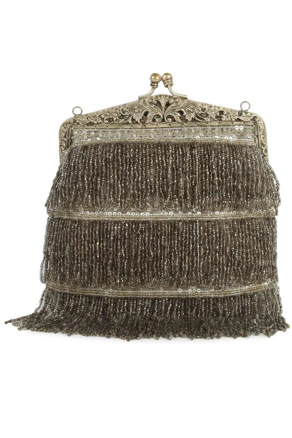 Khloe Silver Brass Frame Swinging Fringe Handbag