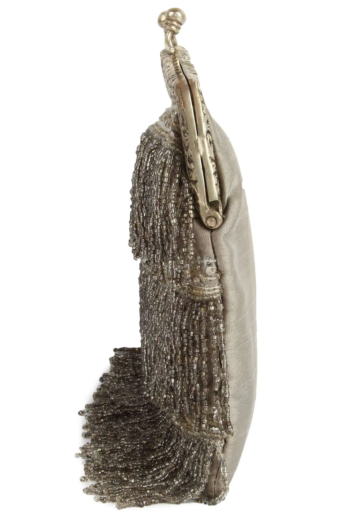 Khloe Silver Brass Frame Swinging Fringe Handbag