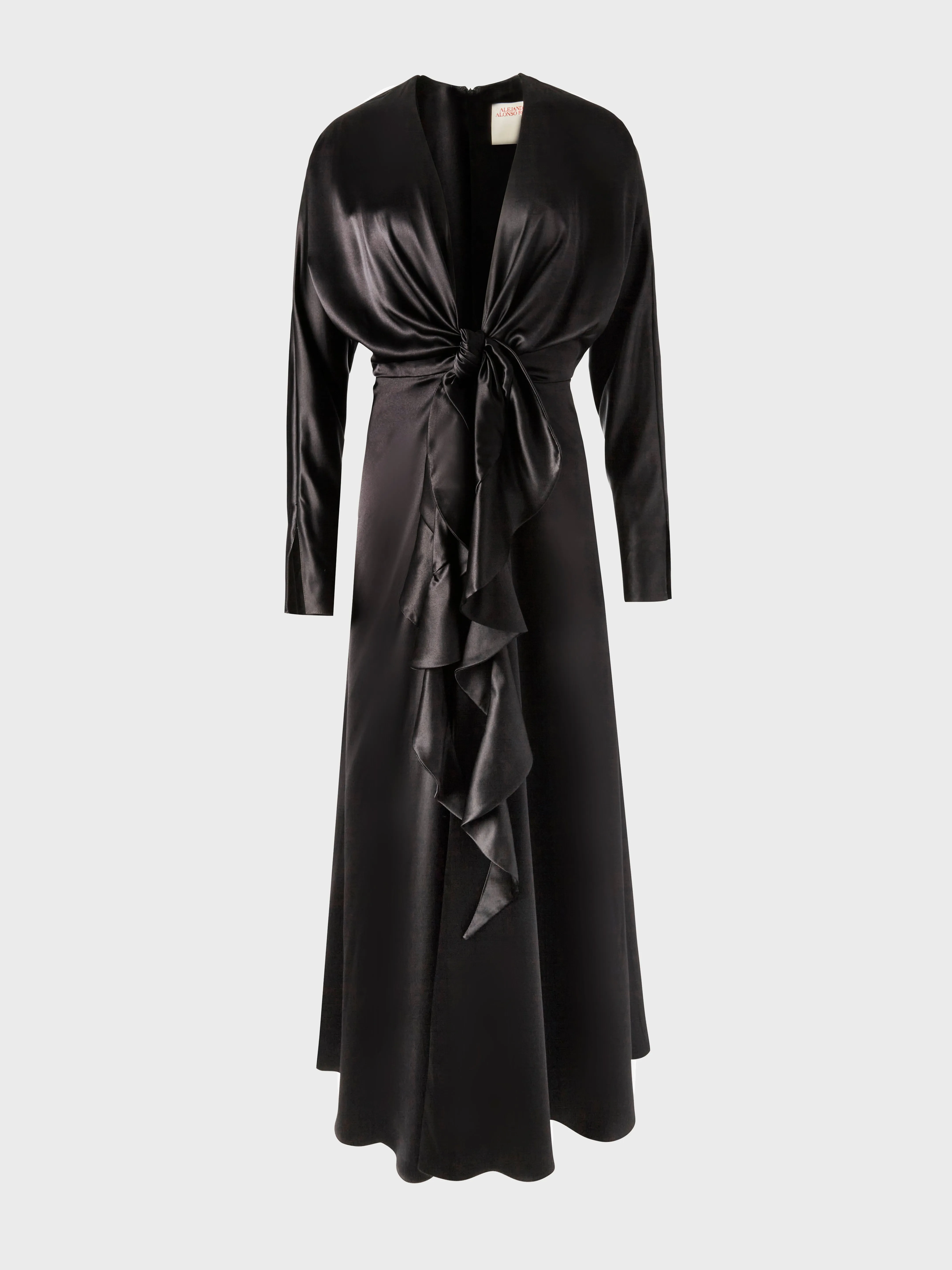 Knot Silk Dress with Ruffles in Black