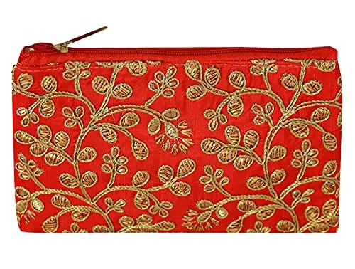 Kuber Industries Embroidery Hand Purse/Wallet For Women (Red) cotton, Rectangular