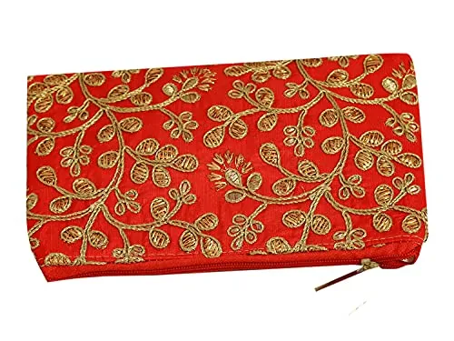 Kuber Industries Embroidery Hand Purse/Wallet For Women (Red) cotton, Rectangular