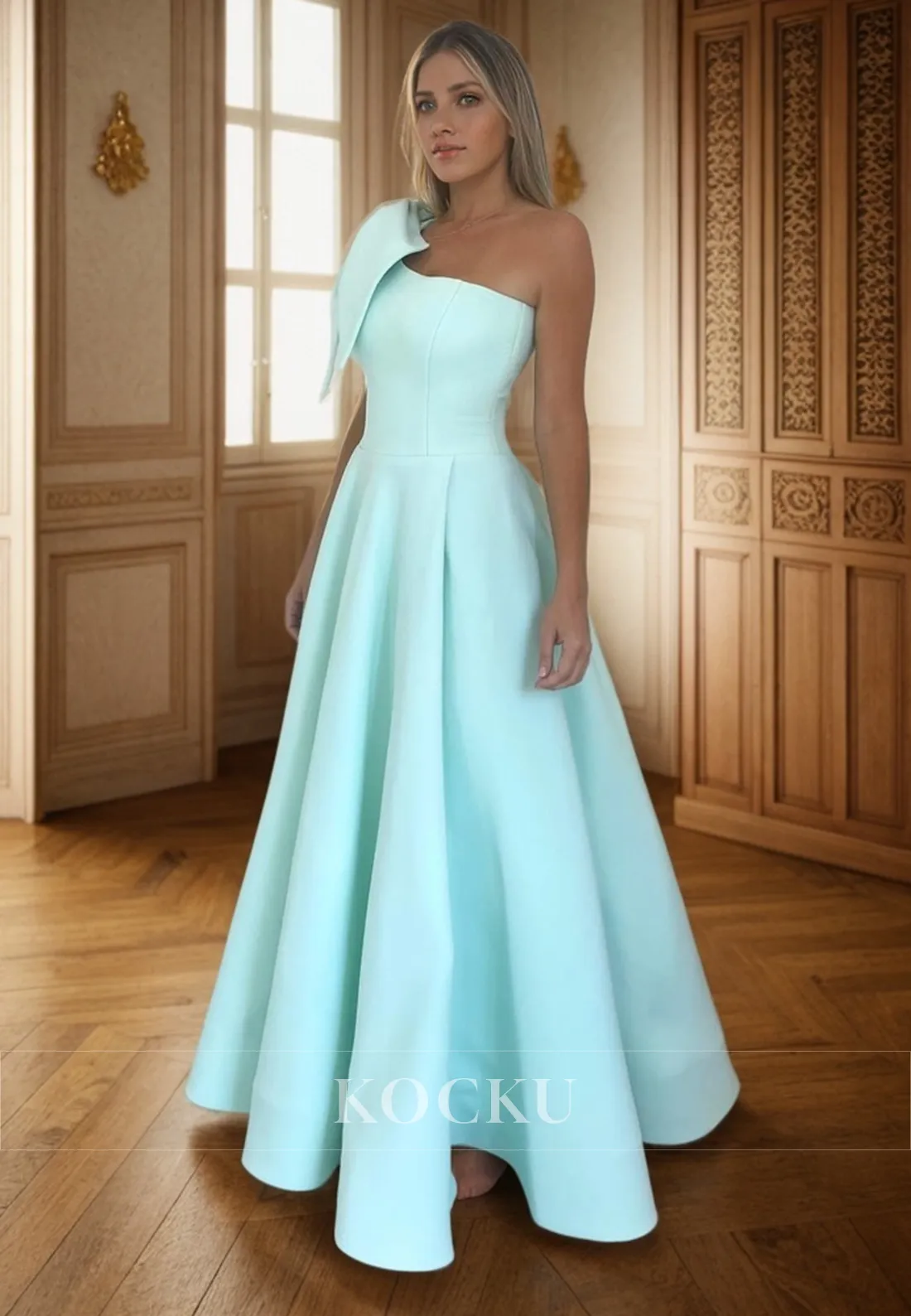 L3109 - Classic & Timeless One Shoulder Sleeveless A-Line Satin Evening Party Prom Dress