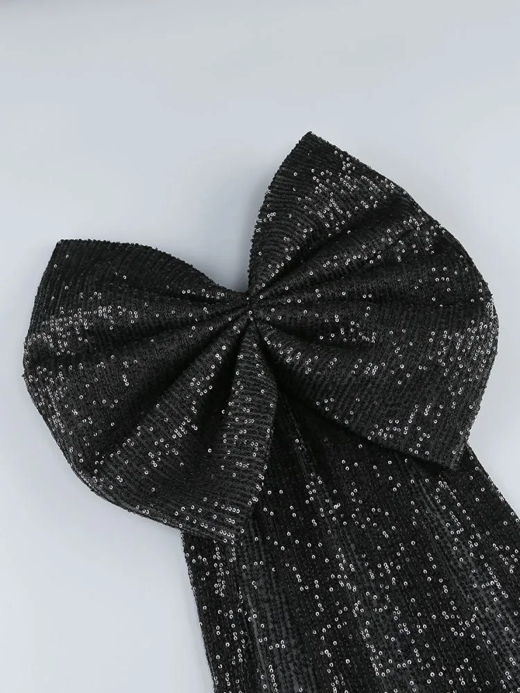 Lesly Sequin Bow Dress in Black