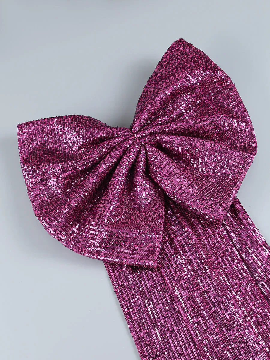 Lesly Sequin Bow Dress in Purple