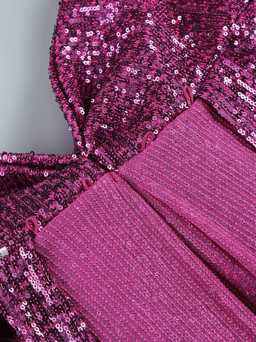 Lesly Sequin Bow Dress in Purple