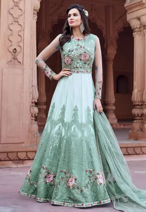 Light Blue Multi Embroidered Net Anarkali Suit