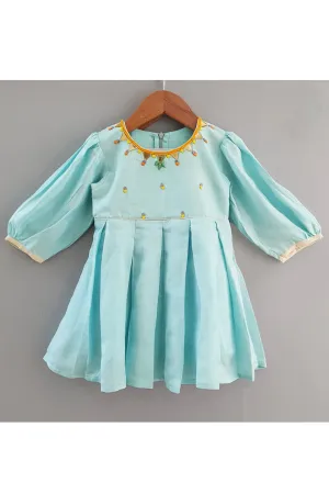 Light blue studs embellished box pleated frock