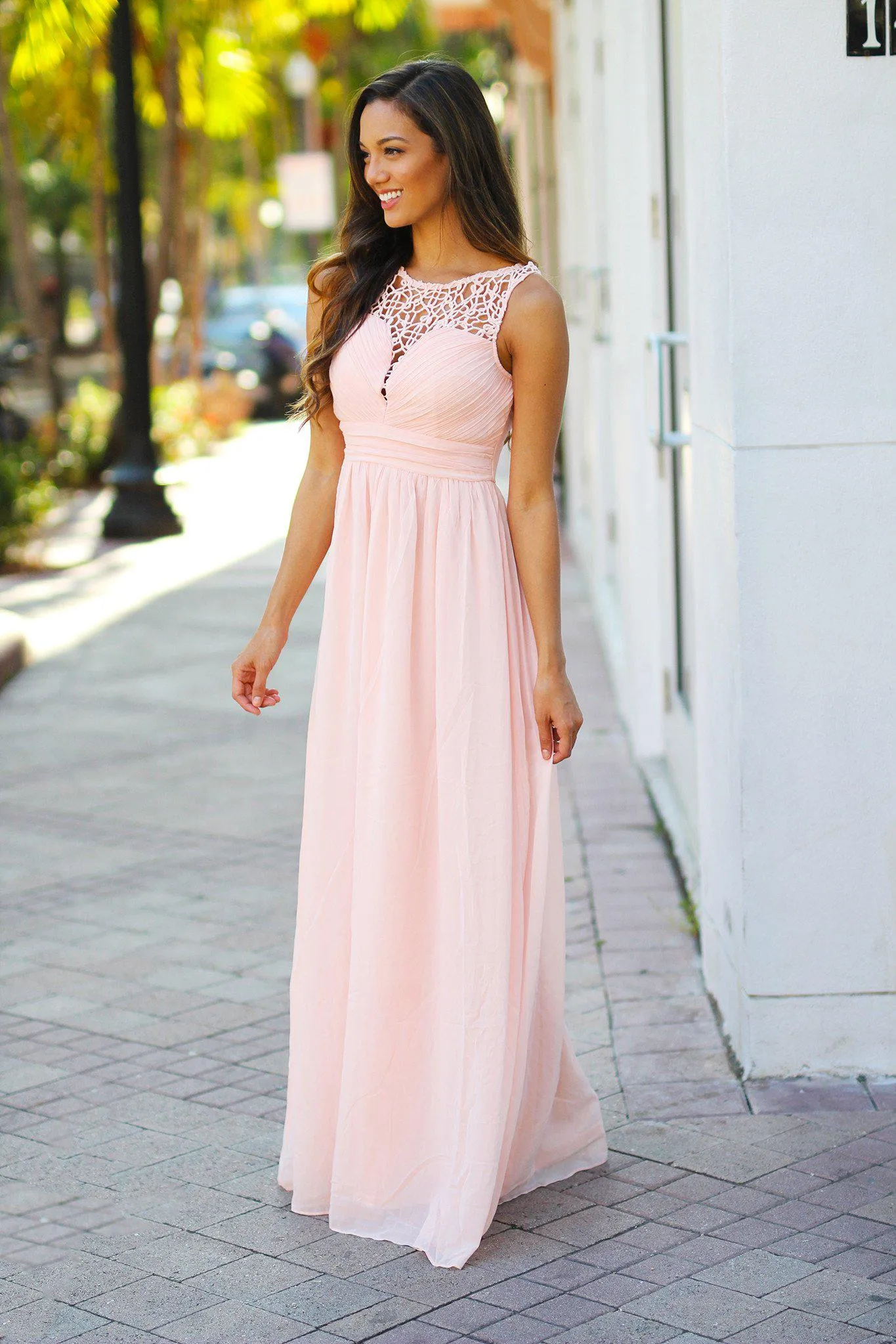 Light Pink Crochet Maxi Dress