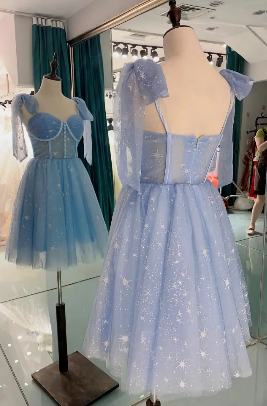 Lovely Blue Short Tulle Homecoming Dress Prom Dresses, Blue Evening Dresses