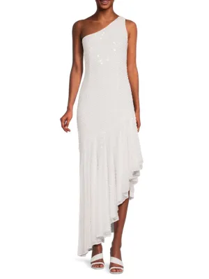 Mac Duggal One Shoulder Asymmetrical Dress, White