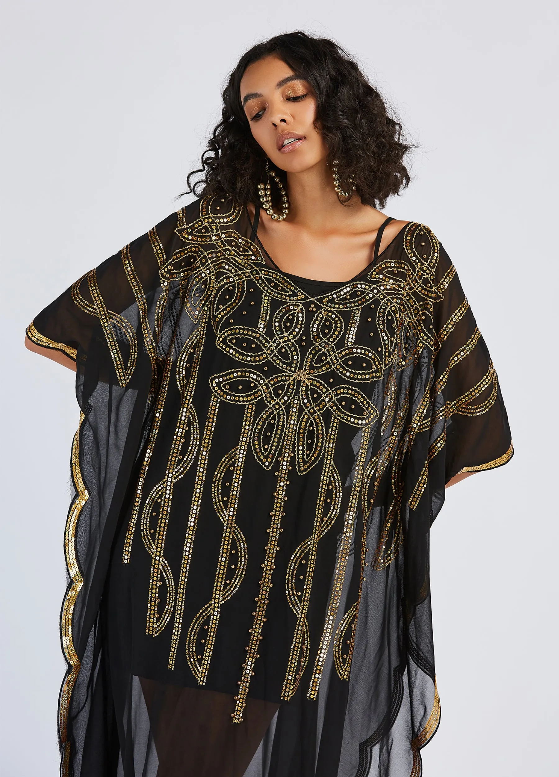 MECALA Women's Plus Size Kaftan with Sequin Maxi Pullover