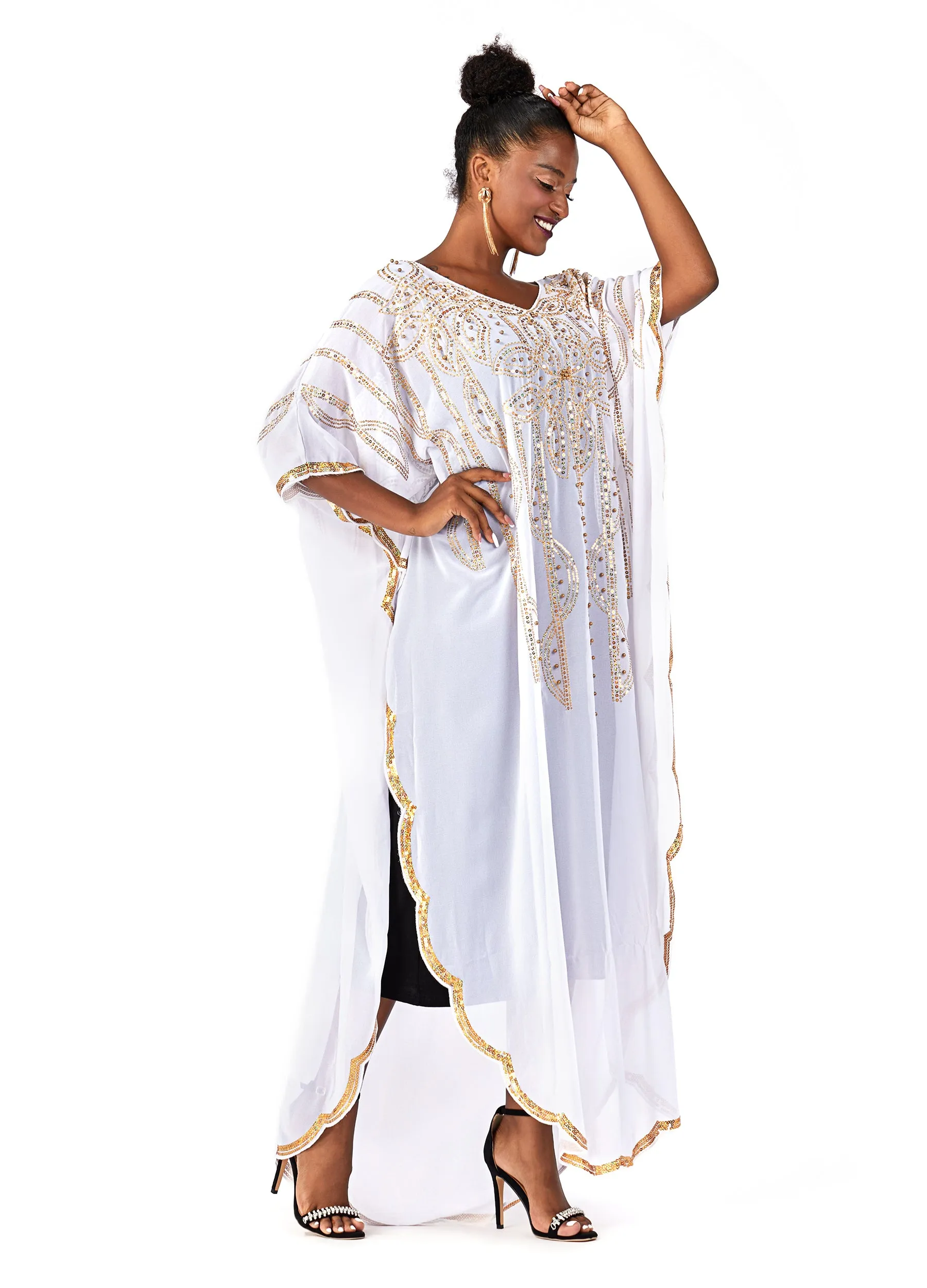 MECALA Women's Plus Size Kaftan with Sequin Maxi Pullover