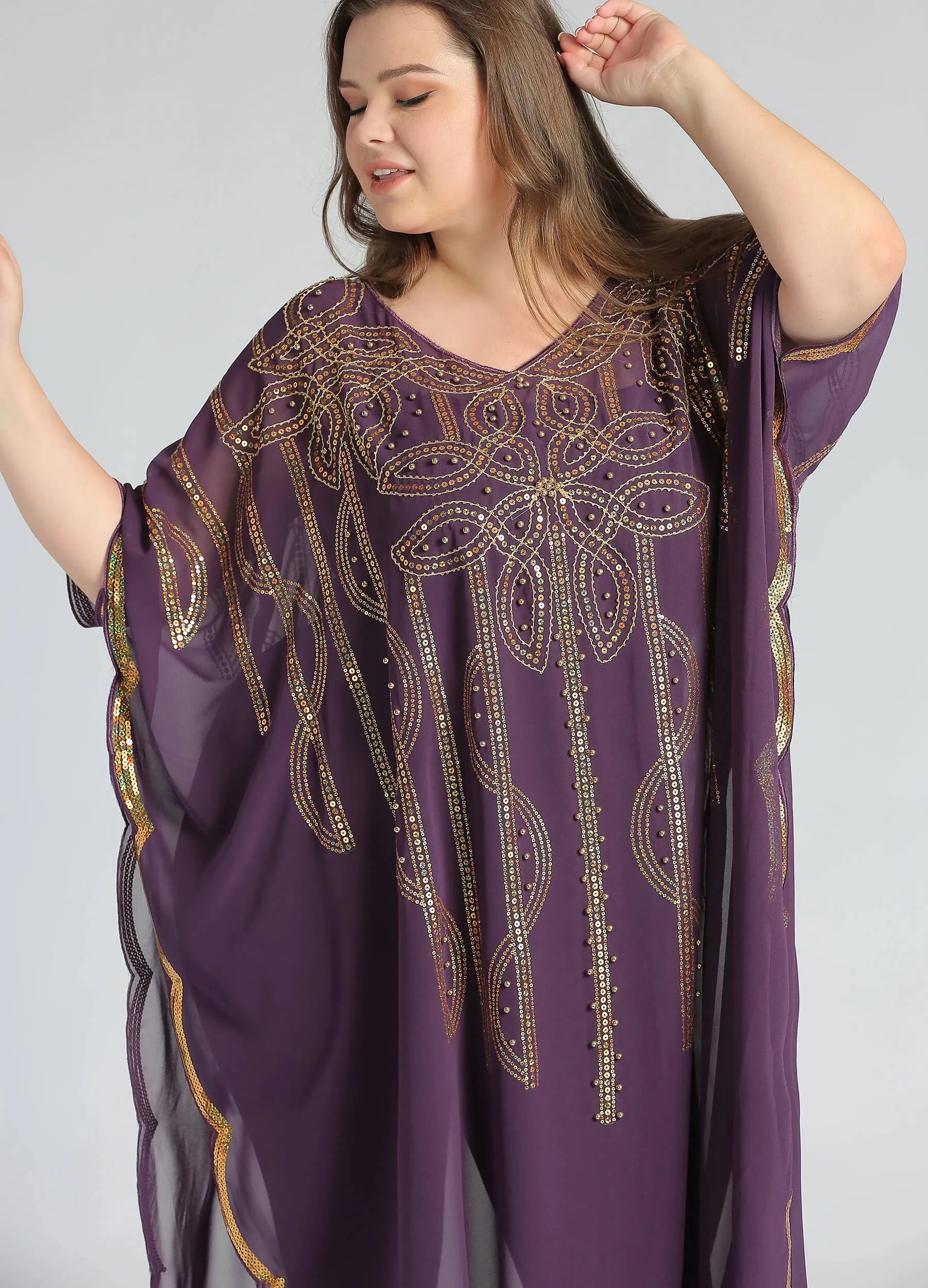 MECALA Women's Plus Size Kaftan with Sequin Maxi Pullover