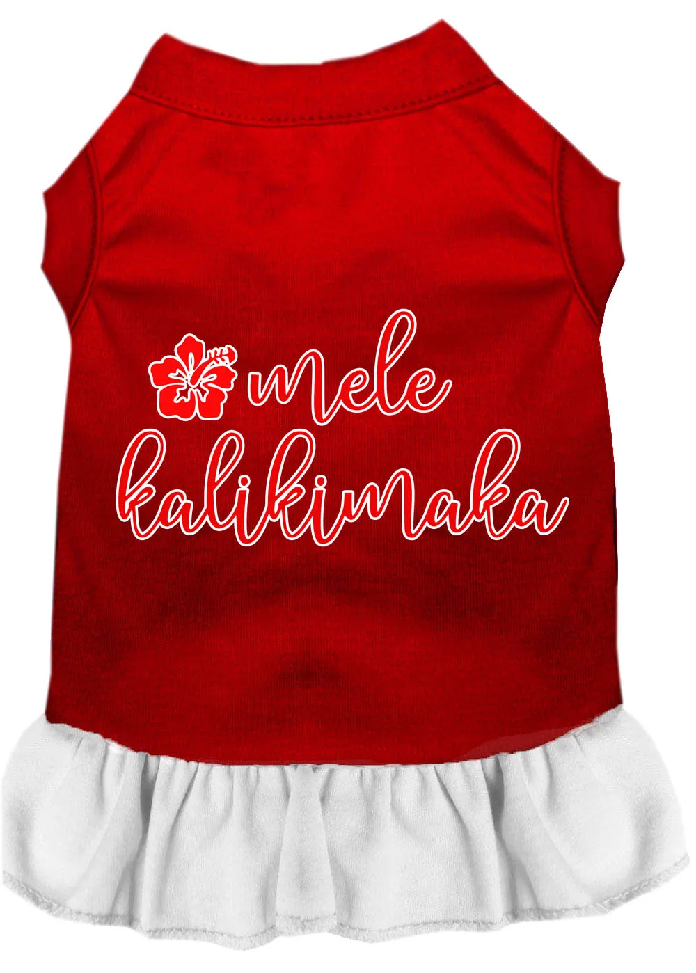 Mele Kalikimaka Screen Print Dog Dress Red With White Xs