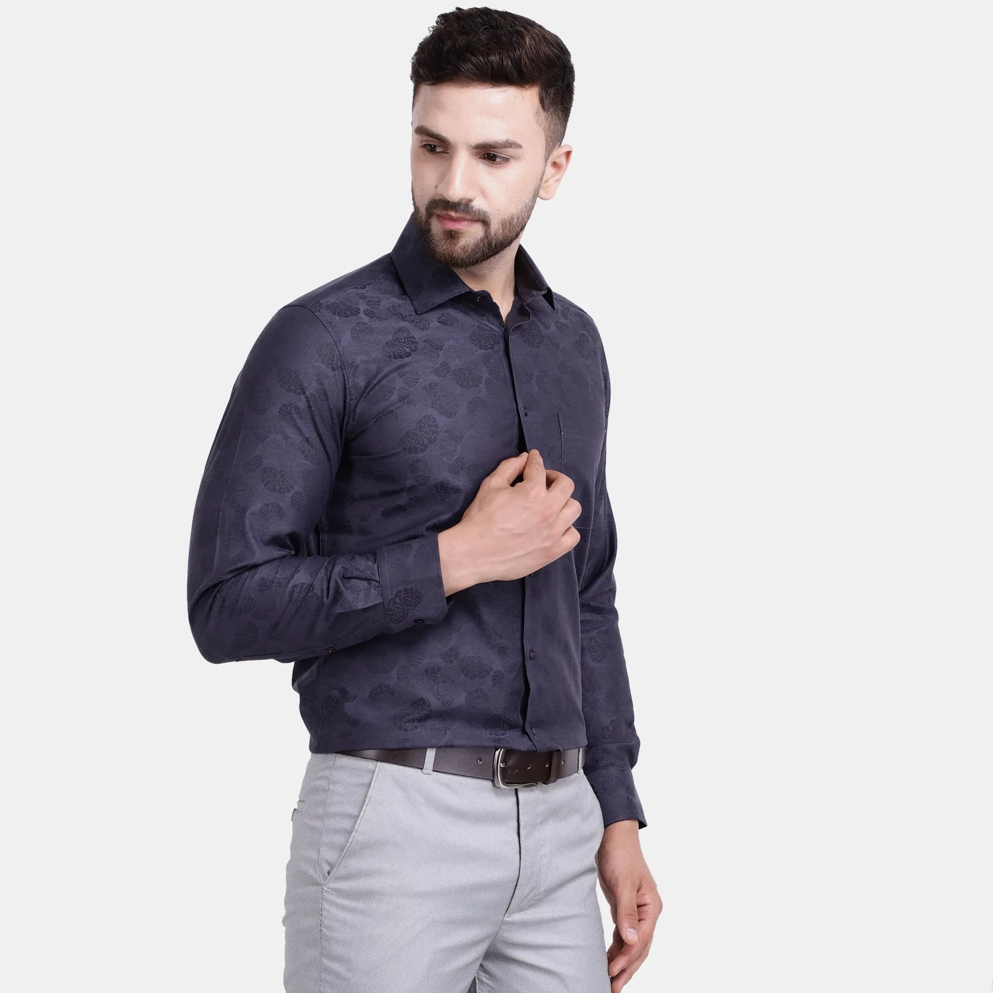 Men's Luthai Supima Mercerised Cotton Subtle Textured Jacquard Design Regular Fit Shirt