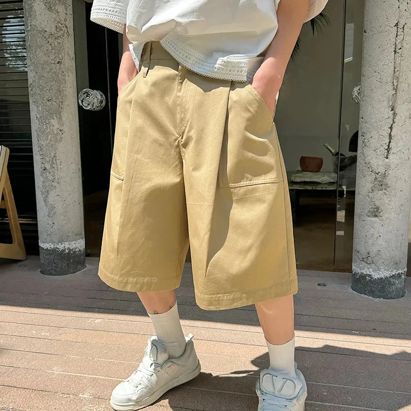 Men's Shorts Summer Korean Style New Fashion Male Loose Cotton Overalls Stylish Fold Design Male Casual Pants 9C5846