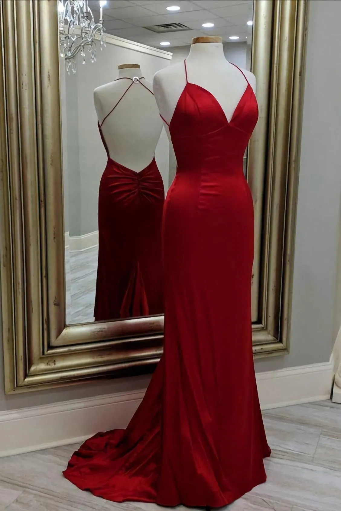 Mermaid Red Long Evening Dress Formal Dress With Open Back Prom Dress