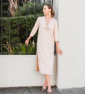 Moroccan V-Neck Slim Fit Dress: Blush and Stone