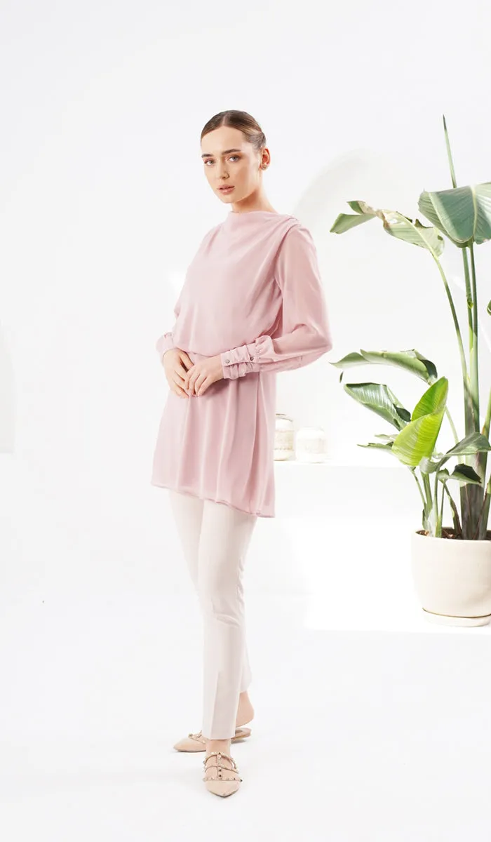 Myra Modest Chiffon Tunic Dress - Tearose - FINAL SALE