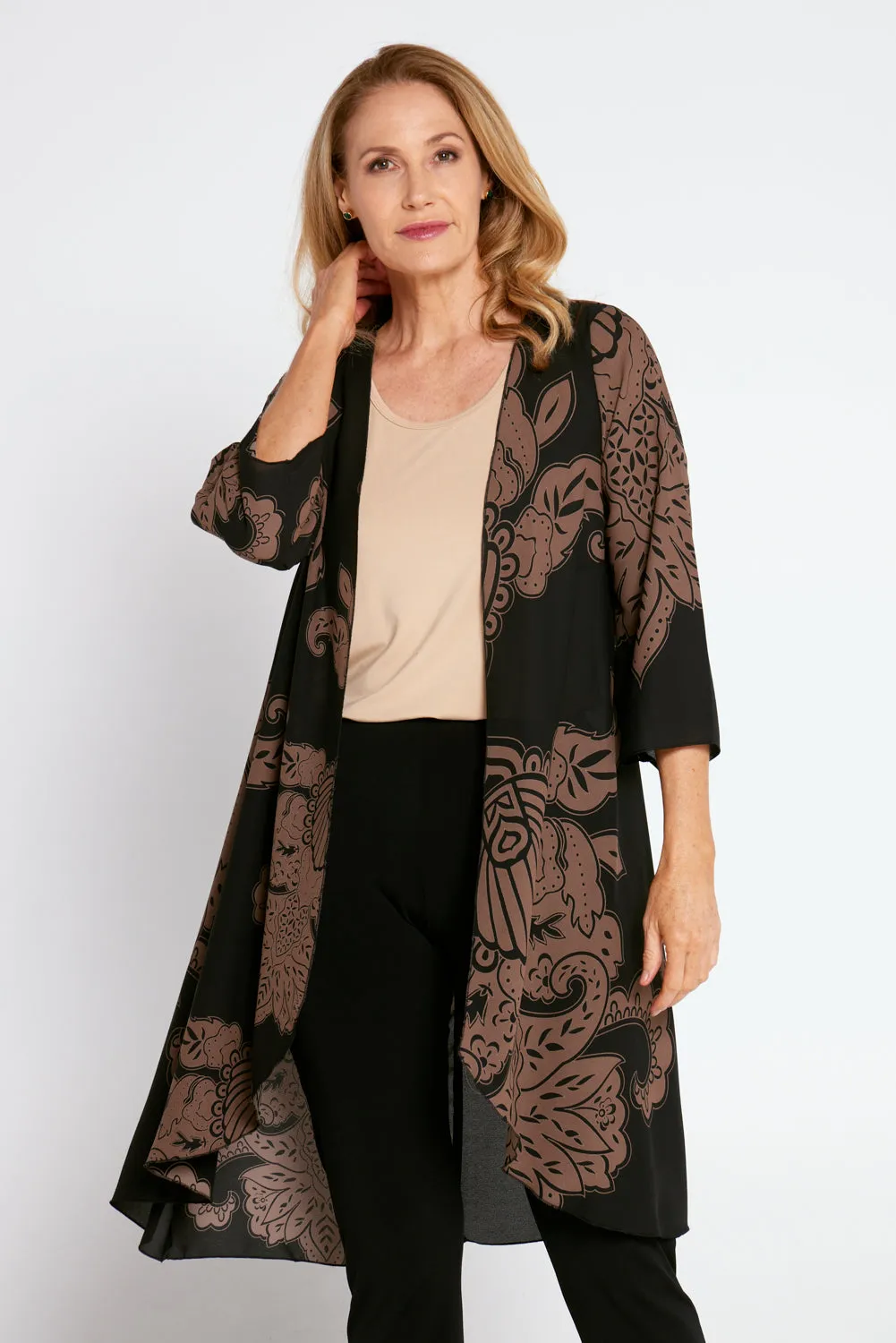 Nadine Chiffon Jacket - Black/Cocoa Print