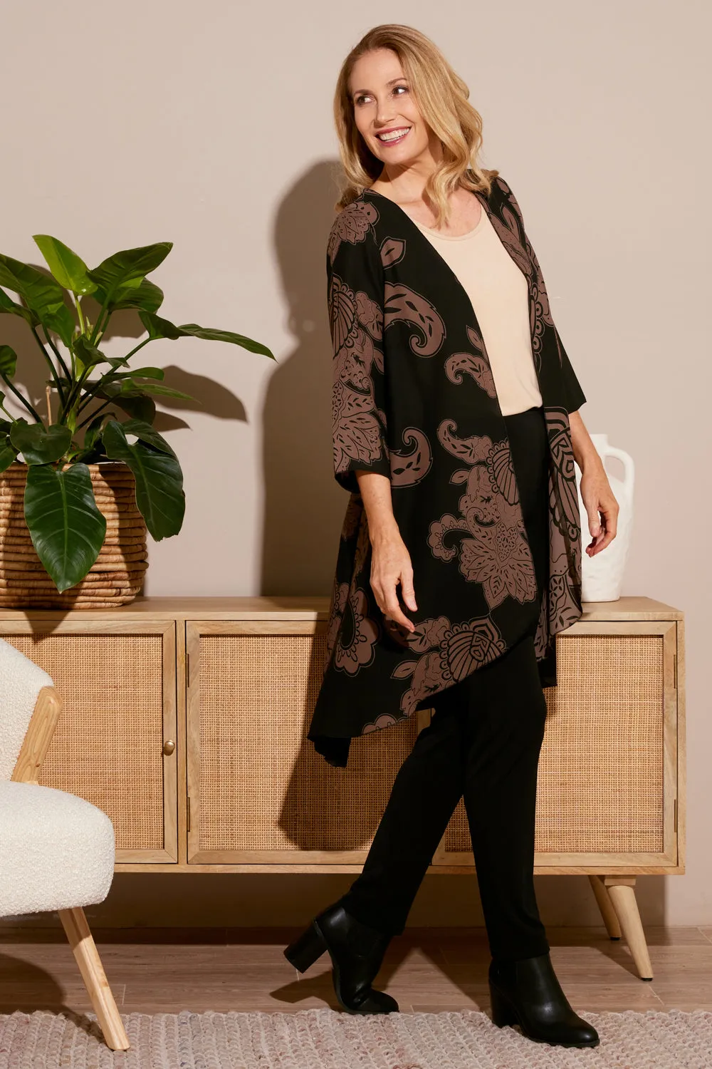 Nadine Chiffon Jacket - Black/Cocoa Print