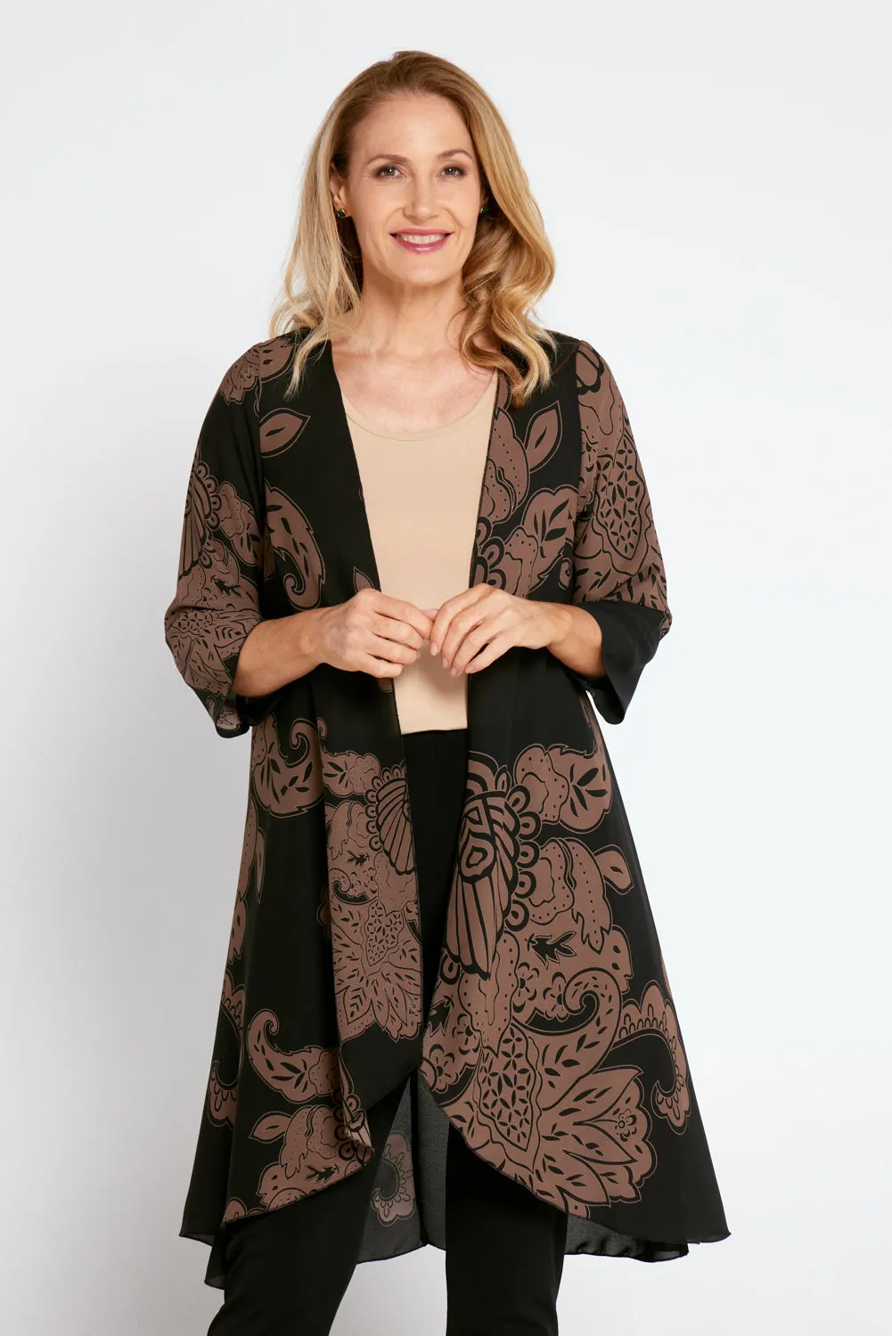 Nadine Chiffon Jacket - Black/Cocoa Print