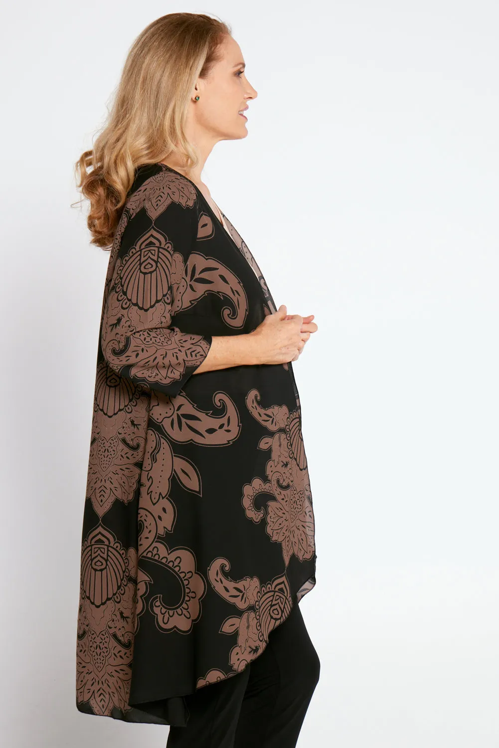 Nadine Chiffon Jacket - Black/Cocoa Print