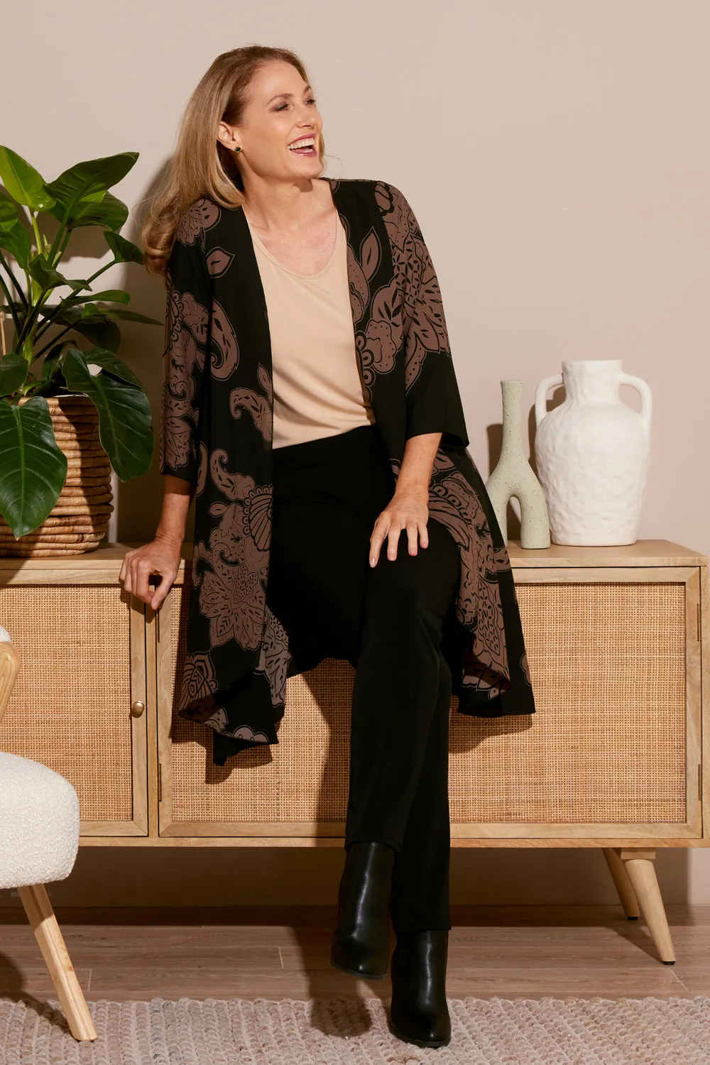 Nadine Chiffon Jacket - Black/Cocoa Print