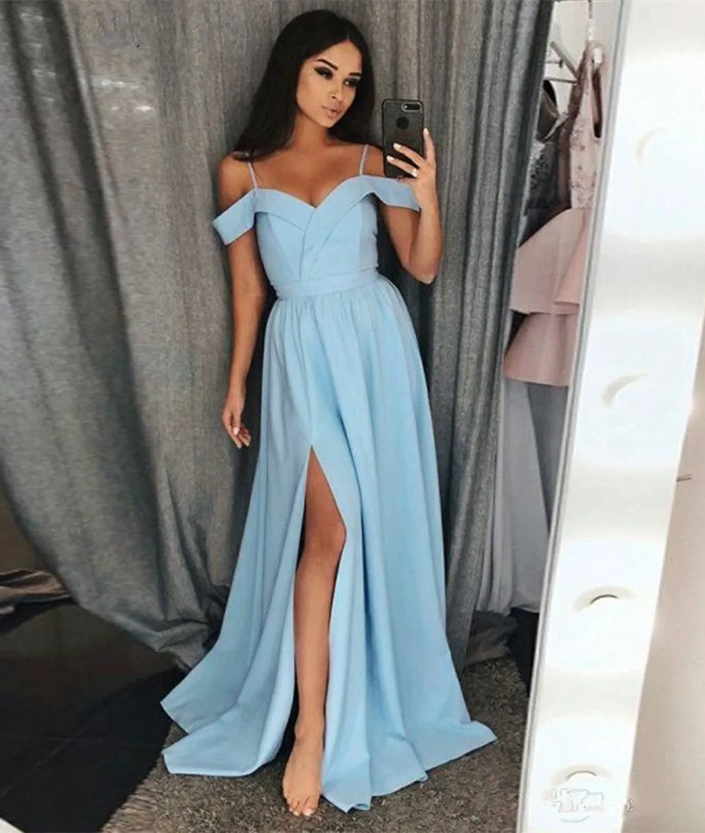 Off Shoulder Chiffon Red/Blue Long Prom Dresses with Leg Slit, Red/Blue Formal Dresses, Evening Dresses