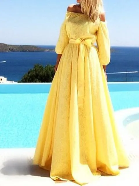 Off-the-shoulder Puff Sleeves Evening Dress