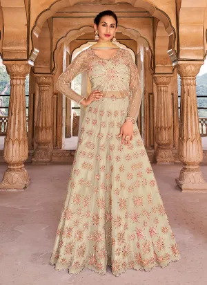 Off White Multi Embroidered Anarkali Lehenga