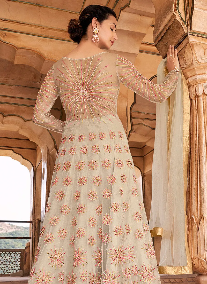 Off White Multi Embroidered Anarkali Lehenga