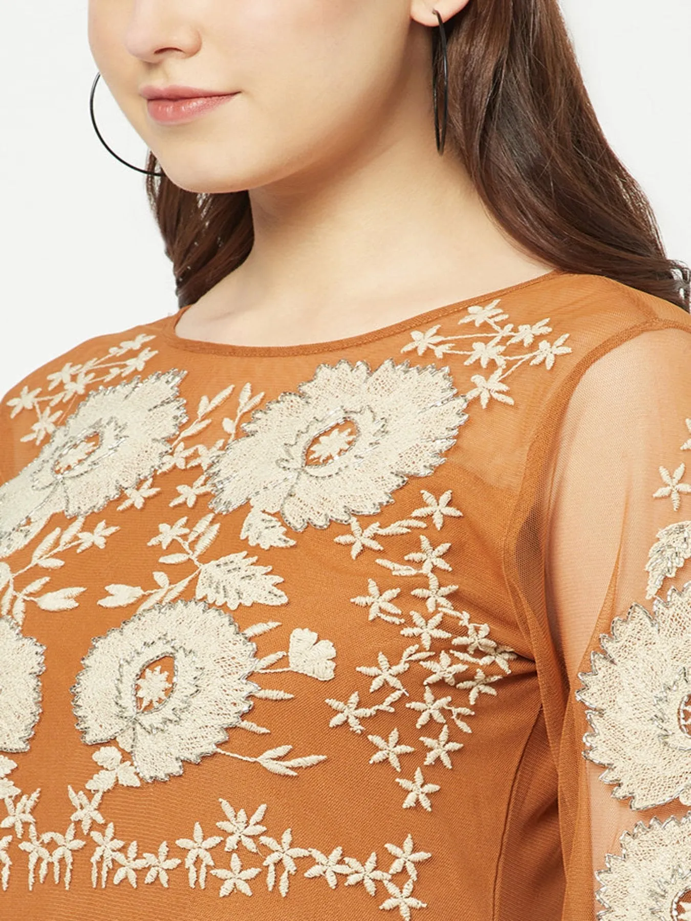 Orange Boho Embroidered Dress