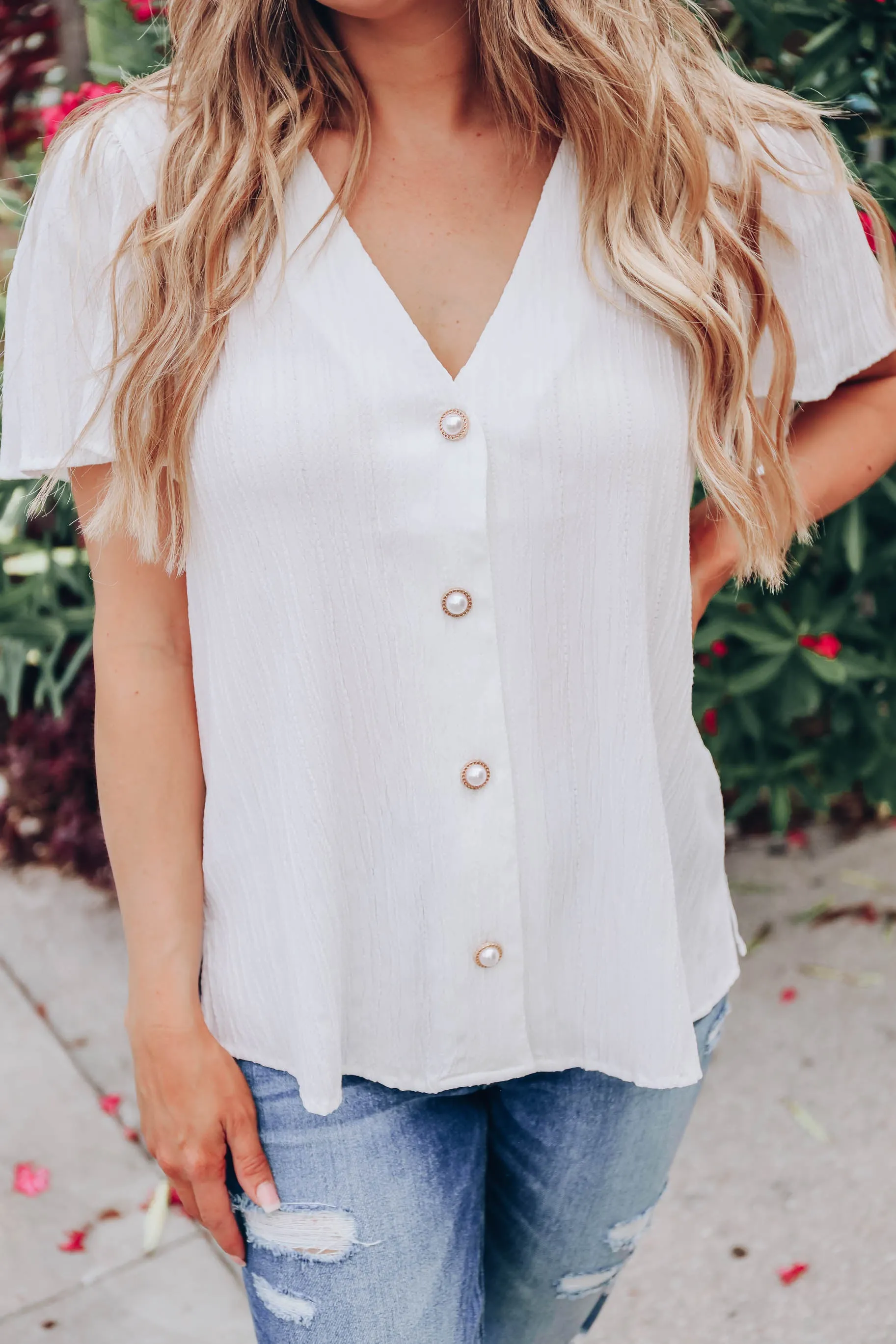 Pearlette Textured Ivory Blouse