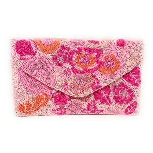 Pink Beaded Floral Clutch Purse