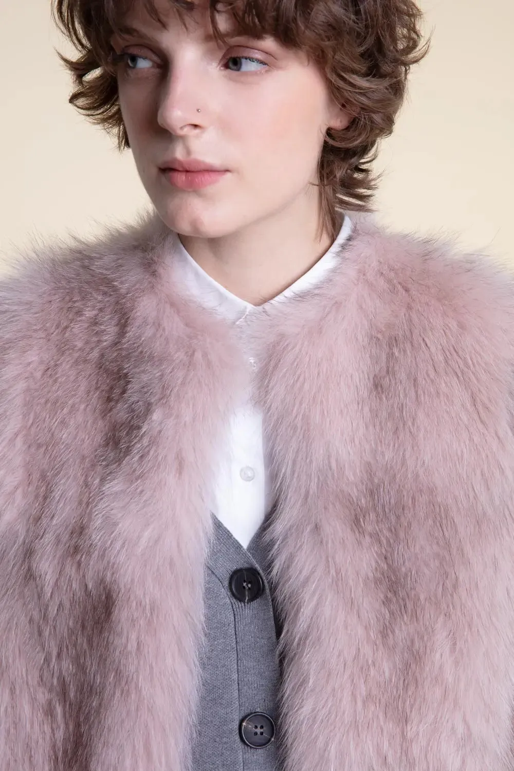 Pink fox fur coat