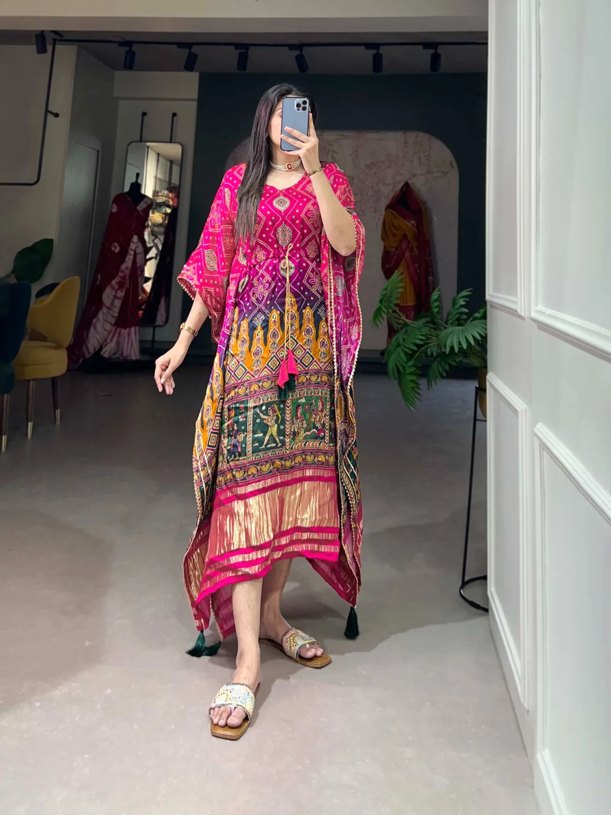 Pink Gaji Silk Kaftan - Effortless Elegance for Every Occasion