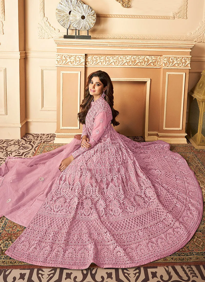 Pink Lucknowi Embroidered Anarkali Lehenga