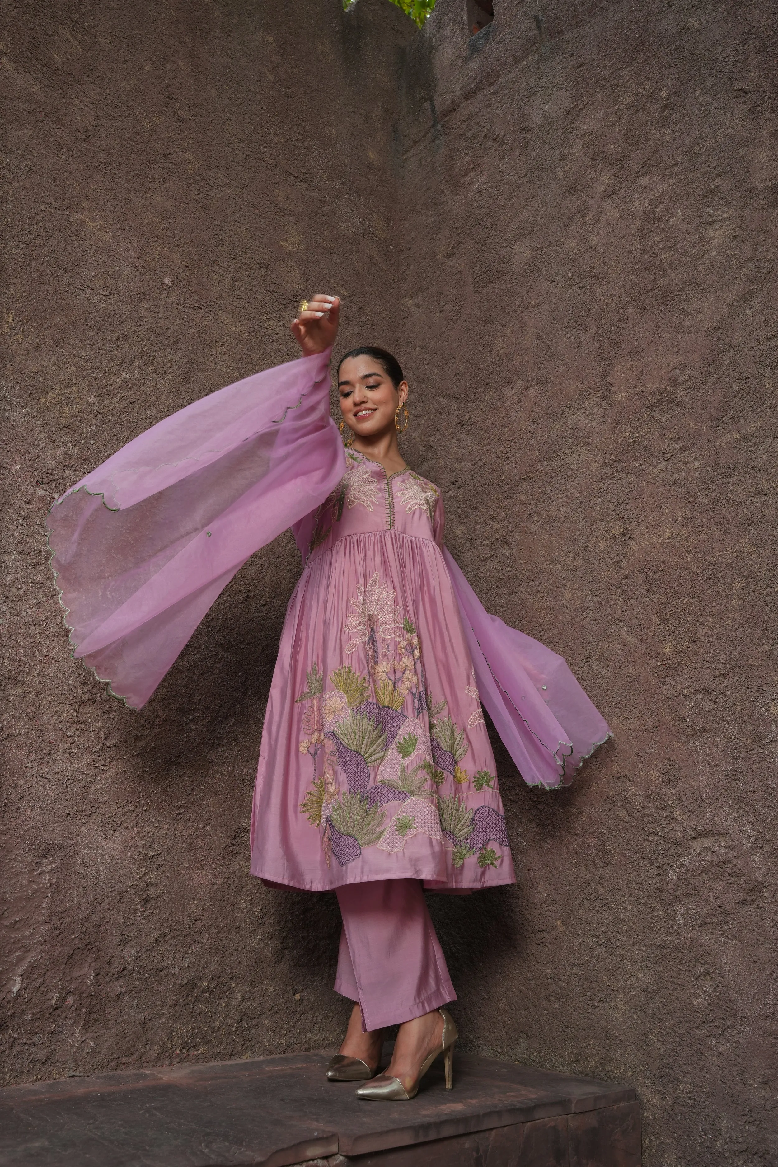 Pink Palash Silk Suit with Embroidery Detailing