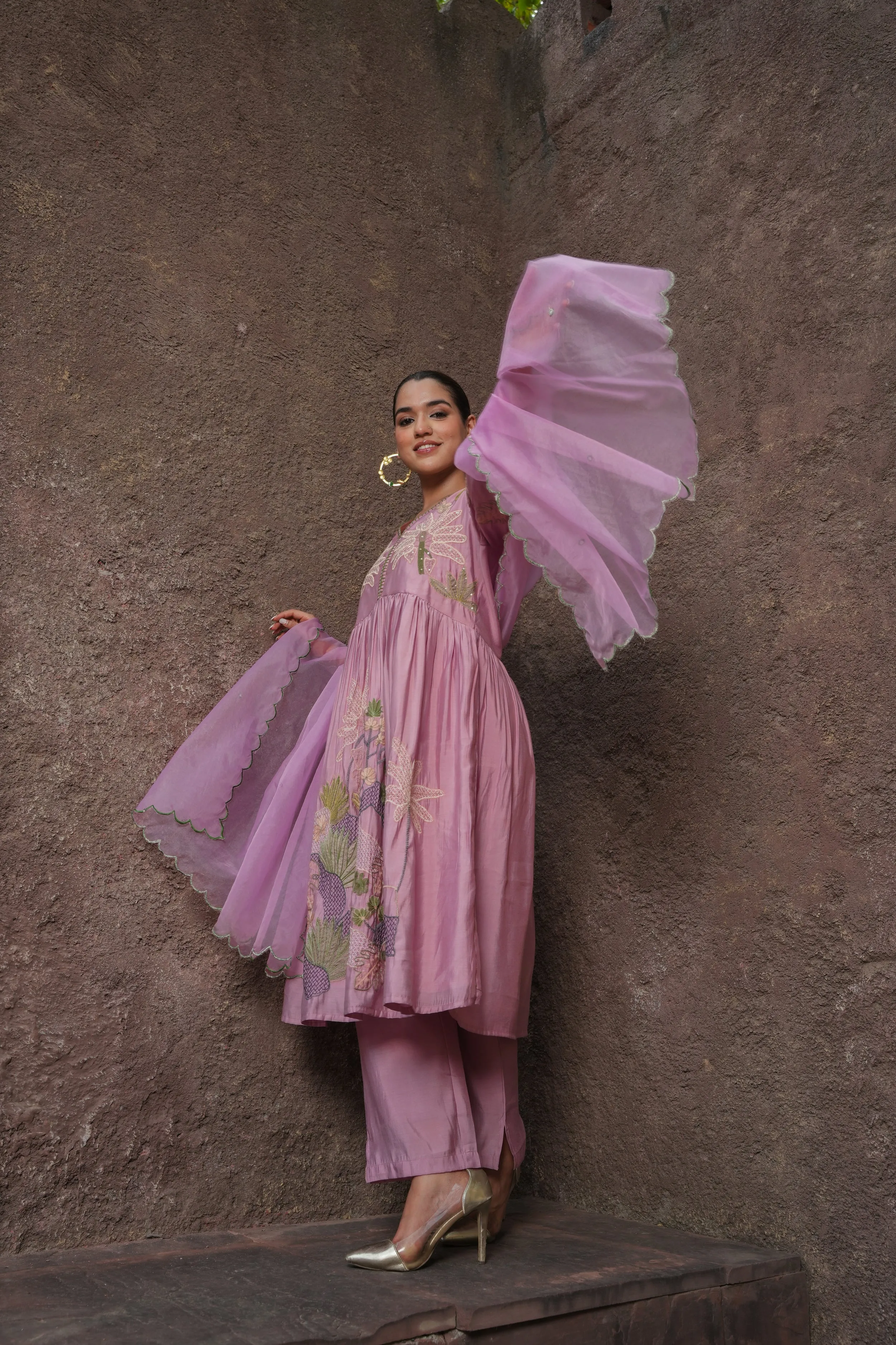 Pink Palash Silk Suit with Embroidery Detailing