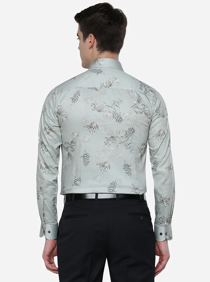 Pista Green & Grey Printed Slim Fit Party Wear Shirt | Wyre