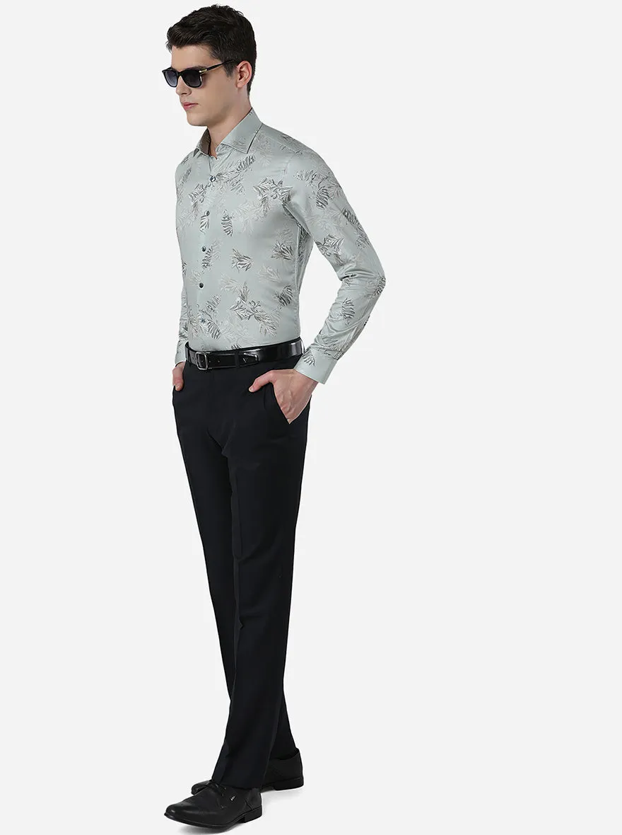 Pista Green & Grey Printed Slim Fit Party Wear Shirt | Wyre