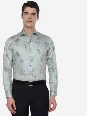 Pista Green & Grey Printed Slim Fit Party Wear Shirt | Wyre