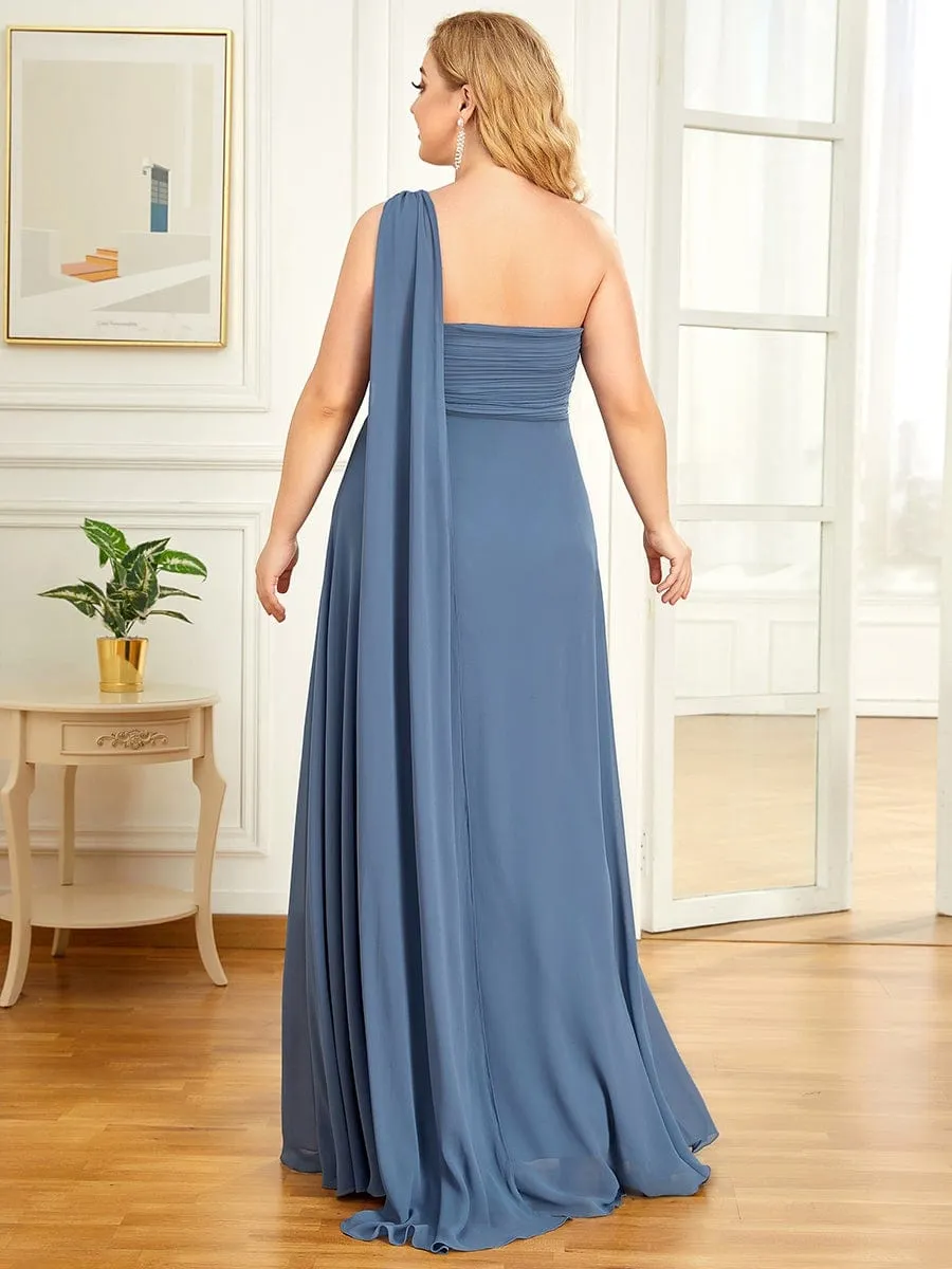 Plus Size Chiffon One Shoulder Evening Dresses for Women